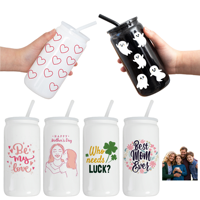 Gobelet en verre borosilicate de haute qualité de 16 oz (500 ml) pour sublimation, globe à neige en verre transparent, gobelet à soda, bière, pot avec couvercle en bambou et paille, tasses à café