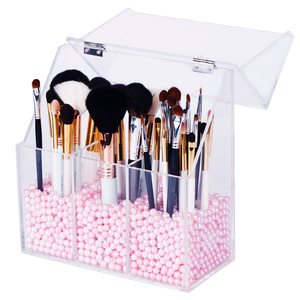 Clear perspex cosmetic brush organizer acrylic makeup brush box with lid