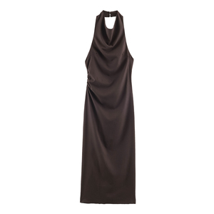 Vestido Halter Largo Casual de <span class=keywords><strong>Moda</strong></span> para Mujer, Color Marrón, Sin Mangas, con Espalda Descubierta y Abertura Lateral - Product Image 1