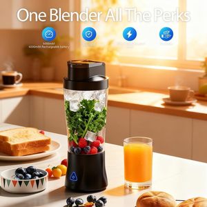 <span class=keywords><strong>Blender</strong></span> Portabel Mini USB-C Isi Ulang dengan 6 Mata Pisau, Wadah Plastik Anti Bocor & Pembersih Otomatis untuk Smoothie/Shake - Product Image 1