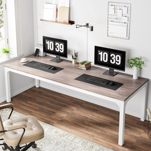 Wabi-sabi Furniture Extra Long Birch Surface Wood Computer Desk for Worker Double Long Wood Wabi-sabi Desk <strong>Pc</strong> <strong>Table</strong> Workstation - Product Image 3