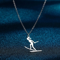 Collar con Colgante Deportivo de Acero Inoxidable para Mujer, Cadena de Eslabones con Dijes Creativos para Ejercicio, Esquí de Fondo y Actividades Deportivas