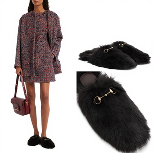 Chaussures plates <span class=keywords><strong>mules</strong></span> à bride pour <span class=keywords><strong>femme</strong></span>, style mocassin, à enfiler, à porter de deux façons, doublure en fourrure, chaussures décontractées - Product Image 1