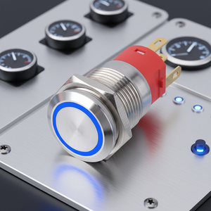 Pulsante Elettronico in Acciaio Inox 16mm - Impermeabile IP65 24V 3A 5-Pin con LED Blu Illuminato per Controllo Alimentazione Logo Macchina <span class=keywords><strong>CPAP</strong></span> - Product Image 1