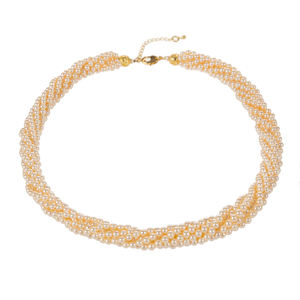 สร้อยคอมุกเปลือกหอยสีทอง 18 นิ้ว 3 แถว โซ่บิดเกลียว ขนาดมุก 3 มม - Product Image 4