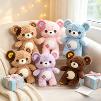 Ours en peluche personnalisé mignon avec patch, figurine d'ours en peluche, coussin, jouet en peluche de dessin animé unisexe, cadeau pour garçons et filles