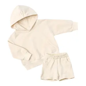 Fall Winter Children Boys Girls Cotton Top Shorts Clothes 2 Pieces Hooded Fleeced Warm Kids Sweatshirt Sets with Pockets