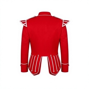 เสื้อแจ็คเก็ตผ้าขนสัตว์สีแดงสำหรับผู้ชาย แบบดับเบิ้ลต์ สไตล์สก็อต สำหรับวงดนตรี  ชุดเครื่องแบบสำหรับเดินขบวน  ปักลายตามสั่ง - Product Image 4