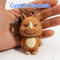 Cadeau d'entreprise, porte-clés en PVC durable avec logo 3D personnalisé, design rhinocéros, texture douce, impression par transfert thermique