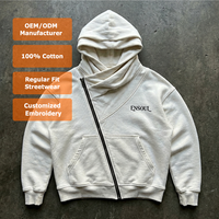 Sweat à capuche col châle en coton épais délavé à l'enzyme, style designer, fermeture éclair diagonale, logo brodé personnalisé, coupe oversize, streetwear homme