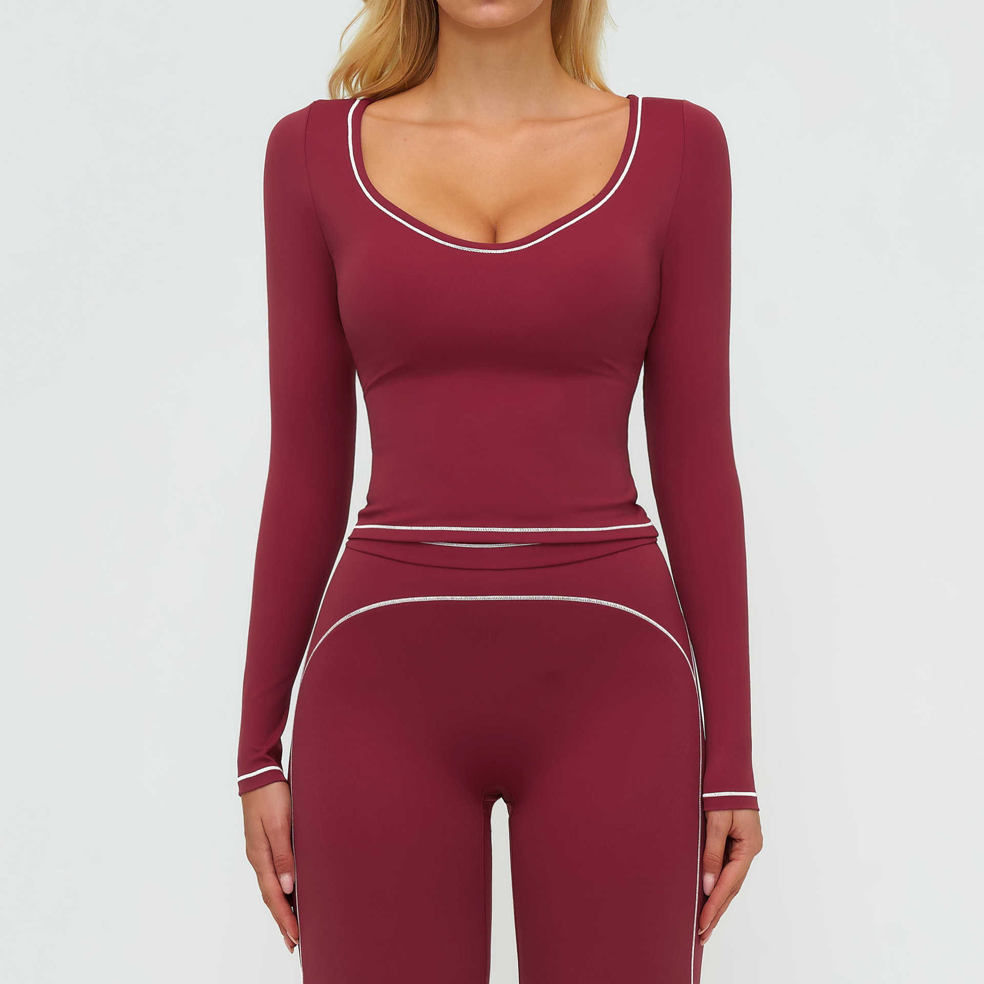Autumn Winter Yoga Long-sleeved T Shirts Color-blocking Tight Elastic Dance Yoga Wear Tops Outdoor Running Sports Long Sleeves