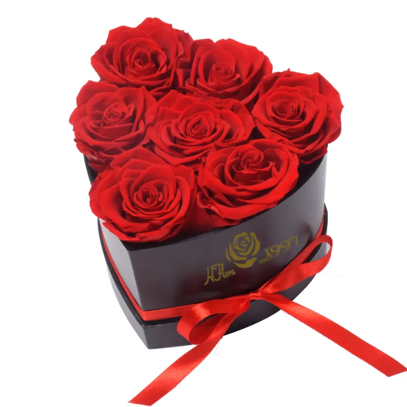 Hfloral fabbrica all'ingrosso personalizzabile nuove rose conservate veri fiori eterni in scatola cuore di san valentino e festa della mamma regalo