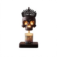 Lampe d'aromathérapie Crâne d'Halloween avec minuterie et variateur d'intensité, abat-jour en résine en forme de couronne, base en bois de caoutchouc, chauffe-cire électrique pour chambre à coucher