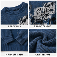 Pull en maille à col rond pour homme personnalisé, pull oversize à imprimé effet pincel, marque privée OEM pour collection de streetwear