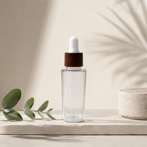 Botella de 30 ml de PET con Gotero para Aceites Esenciales, Base Cónica de Hombro Ancho, Envase Cosmético con Tapa de Gotero con Diseño de Madera, OEM y ODM - Product Image 1