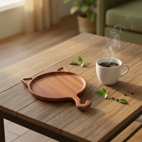 Assiette de petit-déjeuner en bois massif écologique en forme de chat, planche de service décorative réutilisable avec poignée en queue de chat pour les amoureux des chats