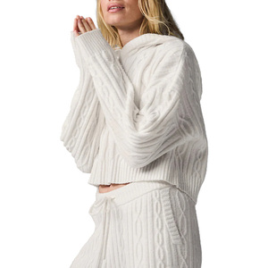 <span class=keywords><strong>Pull</strong></span> en cachemire mélangé à tricot torsadé uni pour femme, sur mesure en gros, doux, décontracté, à capuche, surdimensionné, de haute qualité - Product Image 5