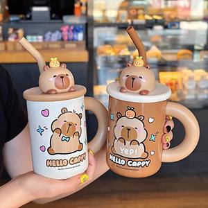 Taza Aislada Hello Cappy de 470 ml, Color Marrón, con Tapa de Oso y Pajita para Café y Té - Product Image 5