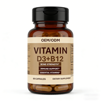 Capsules de Vitamine D3+B12 pour Adultes - Énergie par Portion (2 Capsules) Durée de Conservation de 24 Mois 60 Capsules/Flacon Complément Alimentaire
