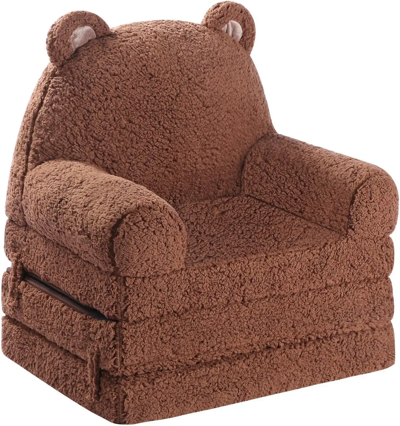 Folding Sherpa Teddy Bear Toddler Couch Foldable Kids Foam Sofa for Kids Age 3-6