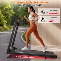 Caminadora Negra con Inclinación Automática de 1-15°, Quema 520 Kcal por Hora, Motor Silencioso de 2.5HP, Máquina de Ejercicio para el Hogar con Capacidad de 150KG