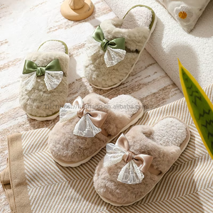 Wholesale Winter Cotton for <b>Slippers</b> With Lace Bow Lightweight Soft Home Use Embroidered Logo Non-slip Feature OEM Avail - Product Image 2