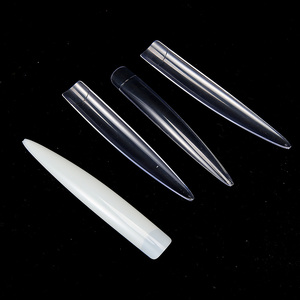 Faux ongles artificiels transparents naturels à pointe, demi-couvrants, extra longs, style stiletto - Product Image 2