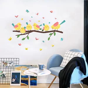 Papel tapiz decorativo para sala de estar, pegatinas de mariposas y pájaros de colores, flores, plantas, Fondo de TV creativo, murales de pared