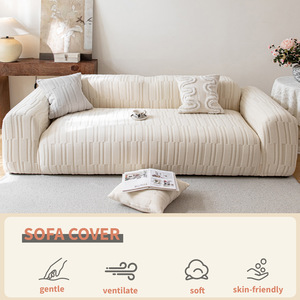 Cream Colored <b>Sofa</b> <b>Cover</b> All Season Non Slip Geometric Pattern Protective Fabric <b>For</b> General <b>Sofa</b> With Anti Pet Scratch Feature - Product Image 3