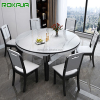 Ensemble de table à manger extensible 1+6 chaises, table à manger pliante, plateau en rockboard, pieds en bois massif, table à dîner rétractable
