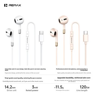 Audífonos Intrauditivos Semi-<span class=keywords><strong>auriculares</strong></span> Remax con Cable Metálico, Control Integrado Tipo-C y Micrófono, Conector Redondo de 3.5mm, Cable de 1.2m, Controlador Dinámico - Product Image 2