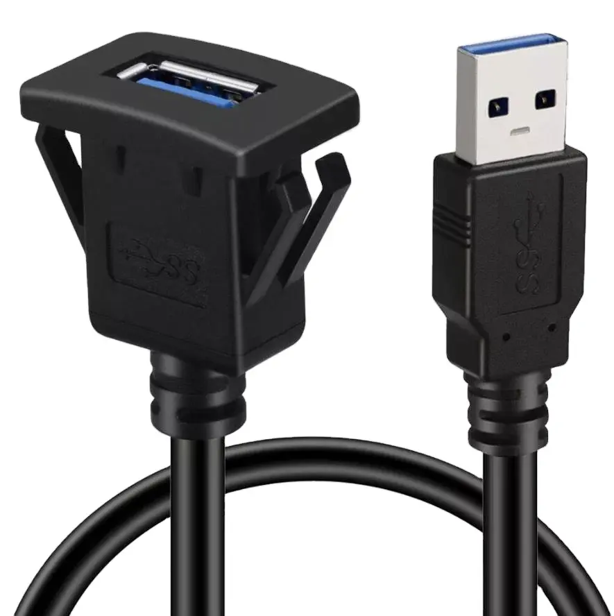 Cable de extensión de montaje empotrado de panel USB 3,0 de puerto único cuadrado para coche