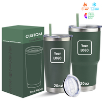 Gobelet isotherme personnalisé avec logo, 30 oz, 20 oz, tasse à café de voyage en acier inoxydable à double paroi, gobelets de voyage de 20 oz avec couvercle et paille