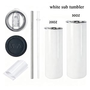 Wholesale White Straight Blanks Double Wall Skinny 20oz Stainless Steel Sublimation <b>Tumblers</b> <b>with</b> <b>Straw</b> and Rubber Bottom - Product Image 2