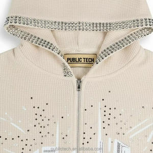 Sweat à capuche oversize vintage pour homme, col rond, lourd, 100% coton, détails en strass, décontracté - Product Image 3