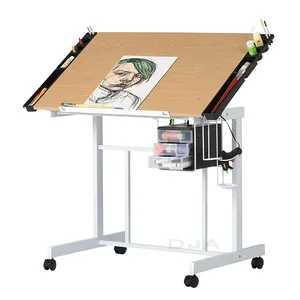 Fabriek Direct Goedkope Kantoor Metalen Heavy Duty Designer School Tekentafel Tekentafel Houten Top Tekentafel Voor Studenten