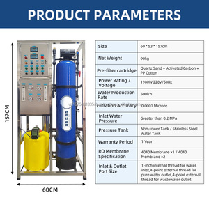Sistema de Tratamiento de Agua por Ósmosis Inversa Comercial de Venta Directa de Fábrica, Tanque de Acero de 500L/H, Multivoltaje, 1 Año de Garantía, para Hospitales - Product Image 2