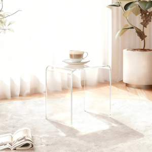 Tavolino da Caffè <span class=keywords><strong>Moderno</strong></span> in Acrilico Trasparente, Multifunzionale, Salvaspazio, Regolabile e Pieghevole per Soggiorno - Product Image 4