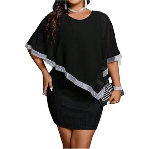 Women's <b>Plus</b> <b>Size</b> <b>Sequin</b> Cape Bodycon <b>Dress</b> O Neck Half Sleeve Asymmetric Evening Party Prom <b>Dress</b> Chiffon Sheer Layer - Product Image 1
