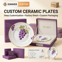 Assiette à dîner en céramique personnalisée avec imprimé floral et fruité, boîte cadeau pour OEM, marque privée, vente au détail, cadeau souvenir et acheteurs en gros