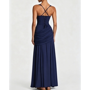 Vestido Maxi de Gasa <span class=keywords><strong>con</strong></span> Cuello Cuadrado, Espalda Cruzada <span class=keywords><strong>y</strong></span> Fruncido, <span class=keywords><strong>con</strong></span> Cordones de Corsé, <span class=keywords><strong>Vestidos</strong></span> de Mujer Sehe Fashion - Product Image 2