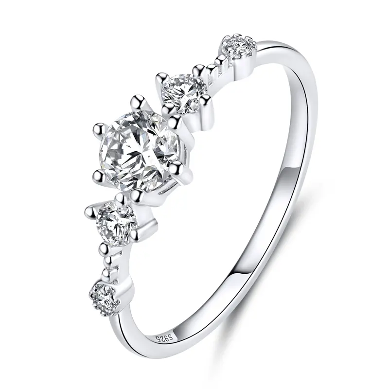Solid Silver 925 Dazzling Sparkling Engagement Finger Rings s925 Sterling Silver Rings with Cubic Zirconia JiangYuan