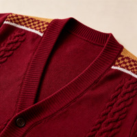 Fabricants de vêtements sur mesure, cardigan pour homme, veste rouge, manteau à manches courtes, broderie de lettres, pull cardigan