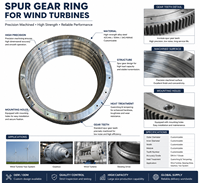 Fabricant d'anneaux d'engrenages éoliens de grande taille |   Grande couronne d'engrenage à denture droite robuste usinée CNC pour entraînement de rotation de turbine éolienne