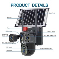 Caméra de surveillance extérieure sans fil IP WiFi solaire multi-écrans 8MP à triple objectif 1080P avec vision nocturne couleur 360°