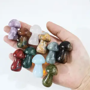 Semi Precious Stone Handicraft 3.5cm Clear Quartz Mushroom Crystals Carving Crafts Labradorite Mushroom