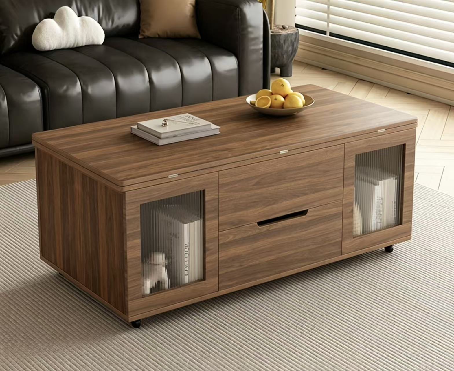 Tablero de nogal de 120x60, 4 taburetes