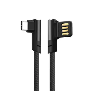 Soslpai Termurah Harga 90 Derajat USB Kabel Nilon Dikepang 1.5 M USB TYPE C Kabel Pengisian