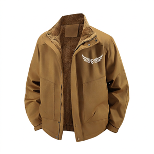 Veste marron pour homme avec doublure, logo brodé ailes, coupe-vent, décontractée, pour l'automne, fermeture éclair sur le devant - Product Image 1