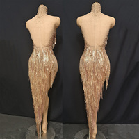 Produits innovants, robe de compétition de danse latine avec paillettes dorées et franges, robe de soirée en strass pour boîte de nuit